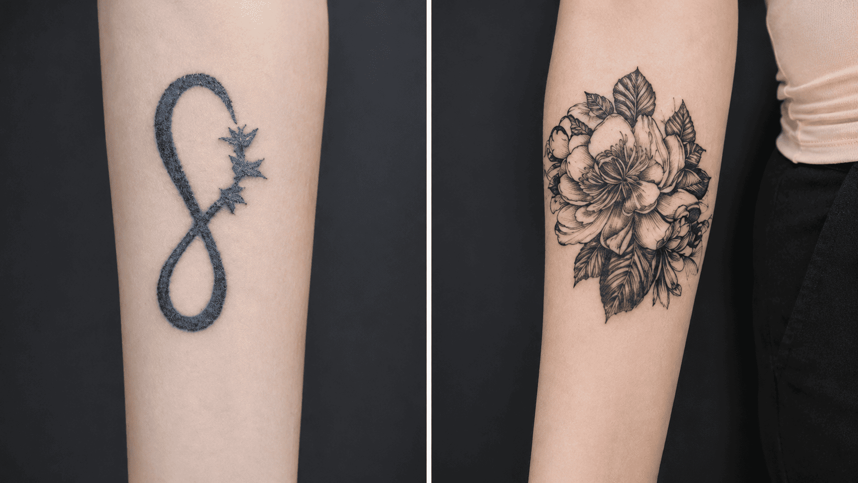 tattoo coverup example eternity sign flower arm